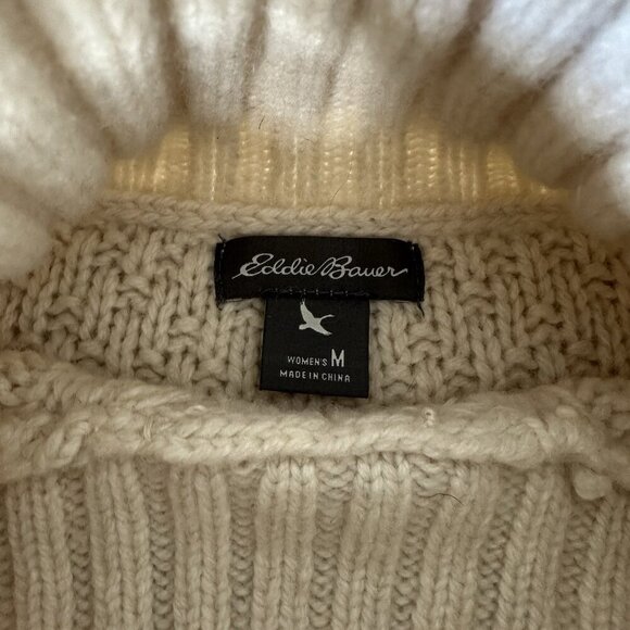Eddie Bauer Cable Knit Turtleneck Sweater Lambs Wool Fisherman Medium - Picture 3 of 7